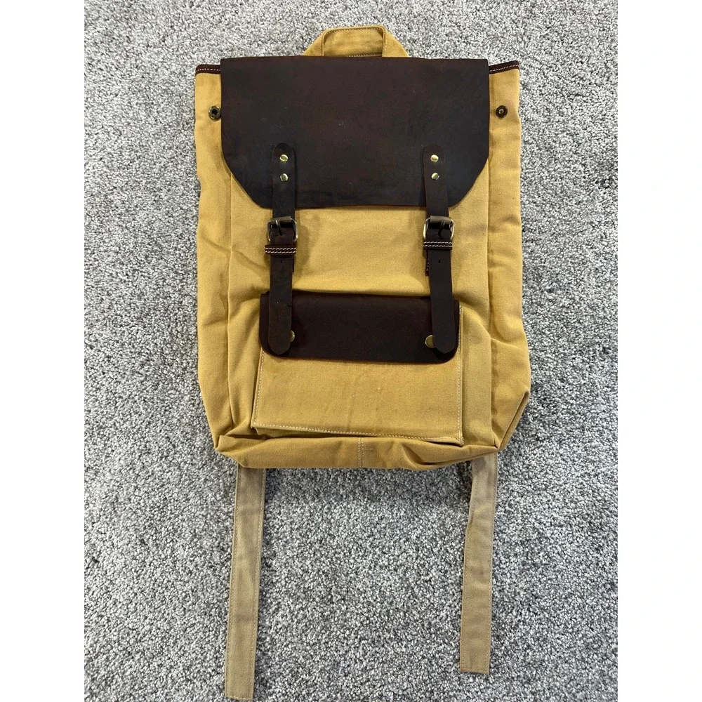 NWOT‎ Canvas & Leather Backpack Mustard Yellow Brown Fits 15